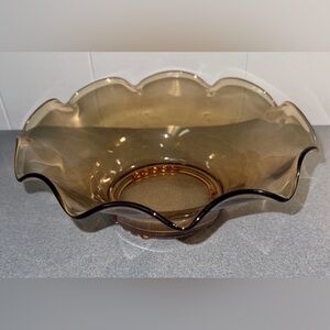 Vintage Cambridge Glass Co, Amber Bowl, Footed, 10" Wide